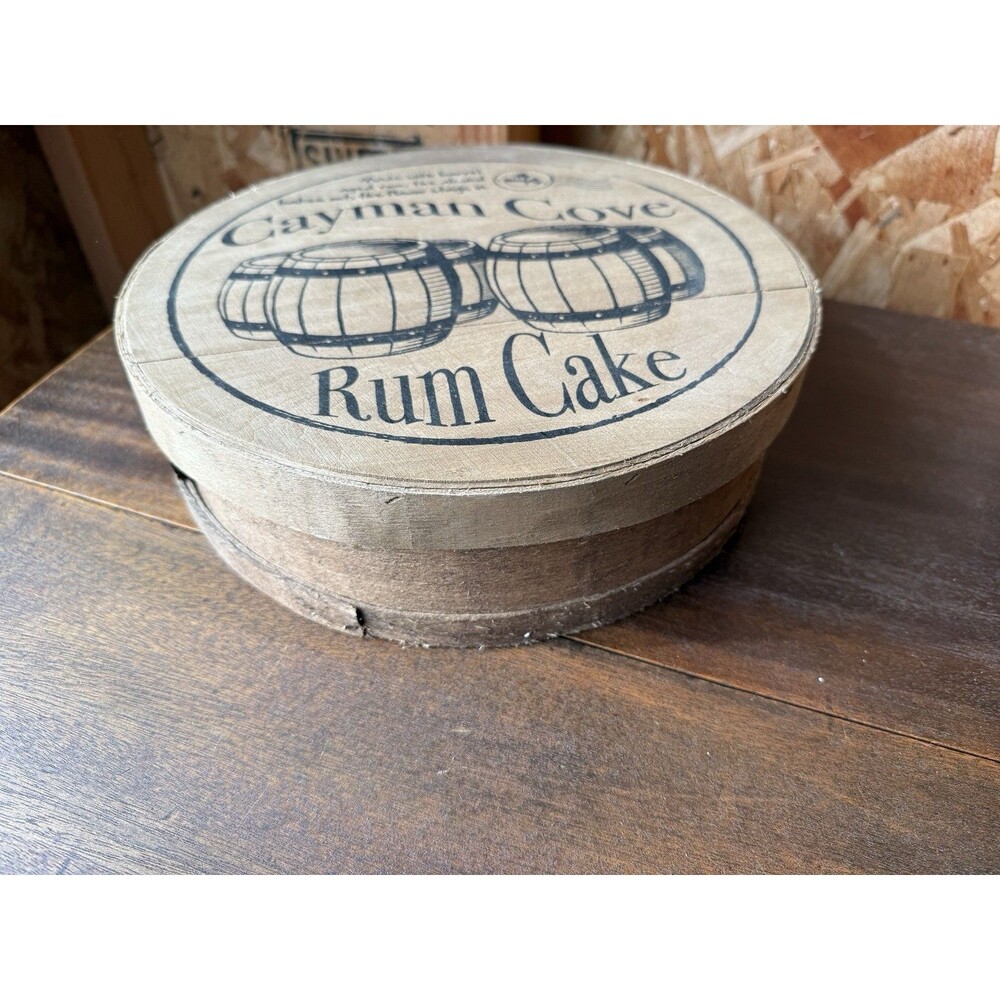 Cayman Cove Rum Cake 11.5" Empty Wood Barrel Box w Lid Case Primitive Rustic